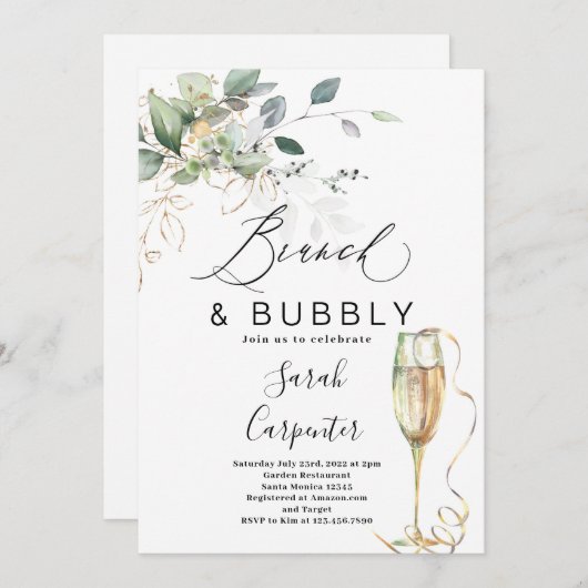 Brunch & Bubbly Bridal Showeinlage Einladung (Vorne/Hinten)