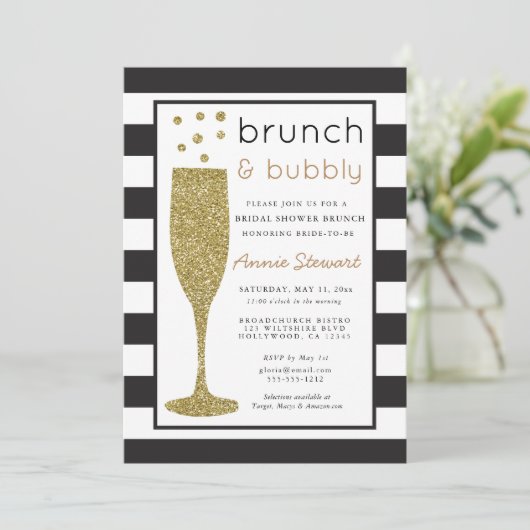 Brunch & Bubbly Bridal Shower Einladung Glitzer (Stehend Vorderseite)