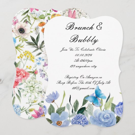 BRUNCH & BUBBLY BRIDAL SHOWING INVITATION SAVE THE DATE (Vorne/Hinten)