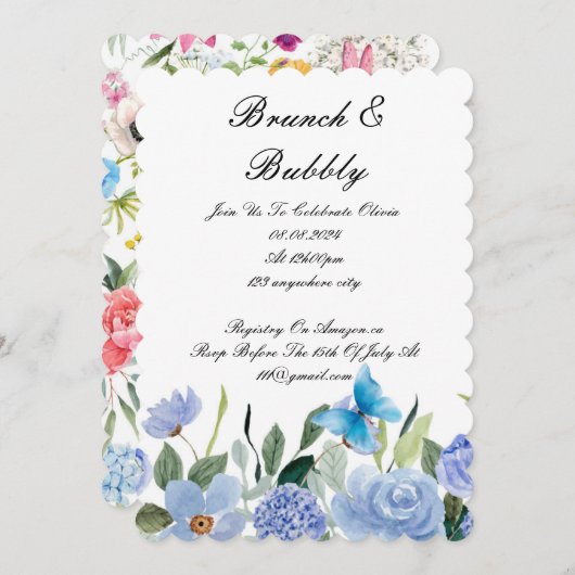 BRUNCH & BUBBLY BRIDAL SHOWING INVITATION SAVE THE DATE (Vorne/Hinten)