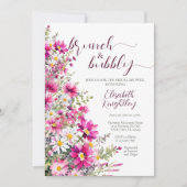 Brunch & Bubbly Bright Pink Floral Brautparty Einladung (Vorderseite)