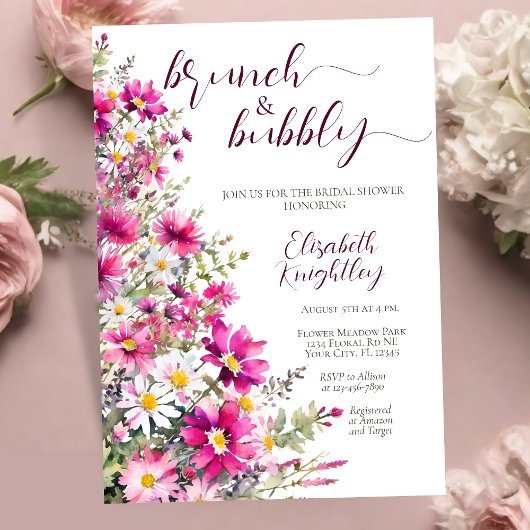 Brunch & Bubbly Bright Pink Floral Brautparty Einladung
