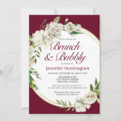 Brunch & Bubbly Burgundy Floral Brautparty Einladung (Vorderseite)