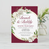 Brunch & Bubbly Burgundy Floral Brautparty Einladung (Stehend Vorderseite)