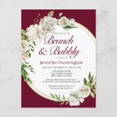 Brunch & Bubbly Burgundy Floral Brautparty Postkarte (Vorderseite)