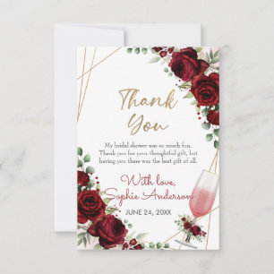 Brunch Bubbly Burgundy Wine Rose Brautparty Dankeskarte