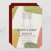 Brunch & Bubbly Champagne Burgundy Brautparty Einladung (Vorne/Hinten)