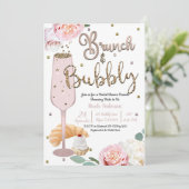 Brunch & Bubbly Champagne Croissant Brautparty Einladung (Stehend Vorderseite)