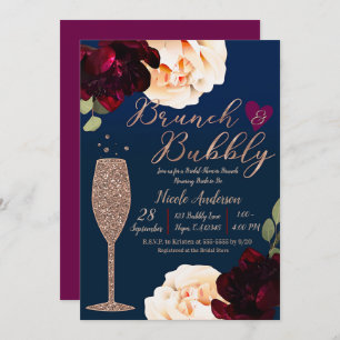 Brunch & Bubbly Champagne Dark Blue Brautparty Einladung