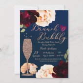 Brunch & Bubbly Champagne Dark Blue Brautparty Einladung (Vorderseite)