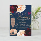 Brunch & Bubbly Champagne Dark Blue Brautparty Einladung (Stehend Vorderseite)