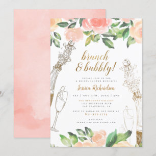 Brunch & Bubbly   Champagne Floral Brautparty Einladung