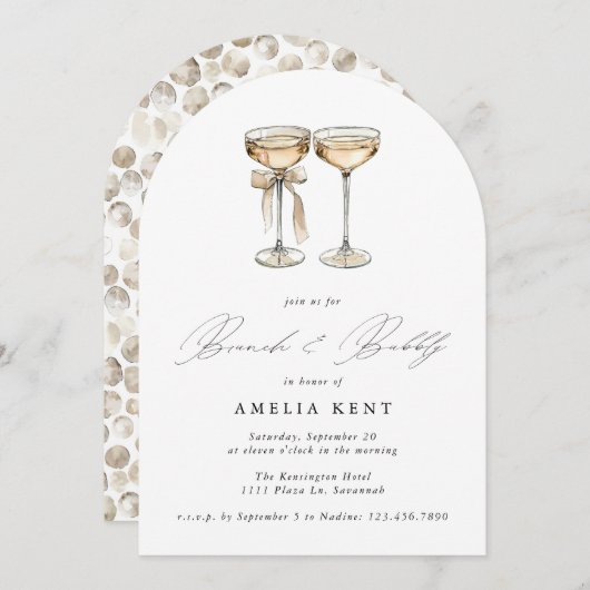Brunch & Bubbly Champagner-Brautparty Einladung (Vorne/Hinten)