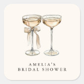 Brunch & Bubbly Champagner Brautparty Quadratischer Aufkleber (Vorderseite)