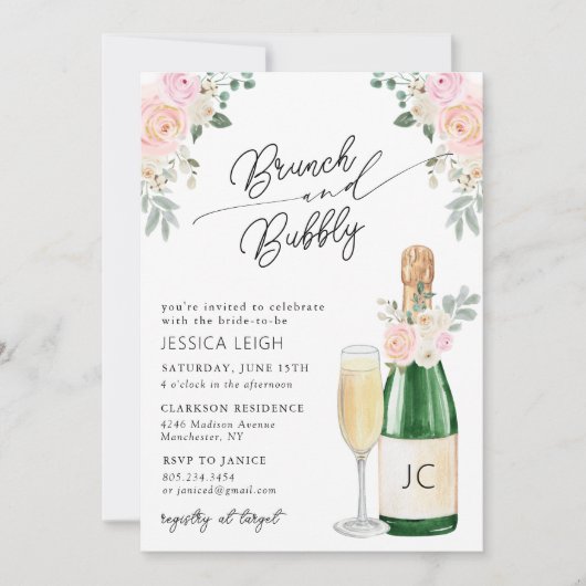Brunch & Bubbly Champagner Bridal Dusche Einladung (Vorderseite)