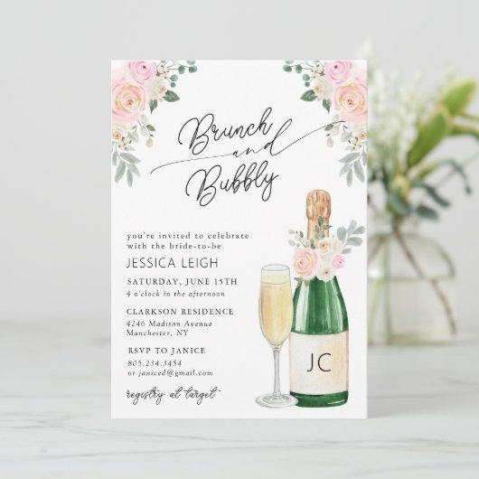 Brunch & Bubbly Champagner Bridal Dusche Einladung (Stehend Vorderseite)