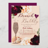 Brunch & Bubbly Champagner Peach Gold Brautparty Einladung (Vorne/Hinten)