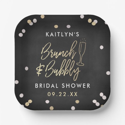 Brunch & Bubbly Confetti Brautparty Pappteller (Vorderseite)