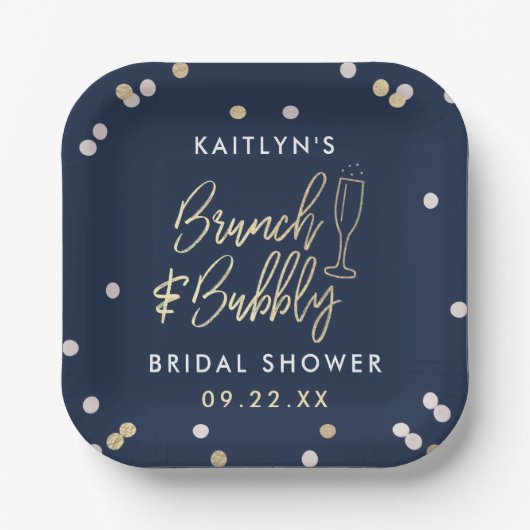 Brunch & Bubbly Confetti Brautparty Pappteller (Vorderseite)
