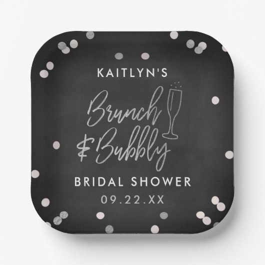 Brunch & Bubbly Confetti Brautparty Pappteller (Vorderseite)