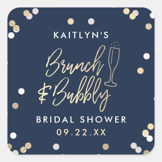 Brunch & Bubbly Confetti Brautparty Quadratischer Aufkleber (Vorderseite)