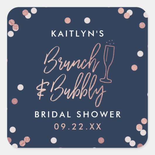 Brunch & Bubbly Confetti Brautparty Quadratischer Aufkleber (Vorderseite)