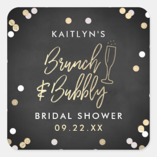 Brunch & Bubbly Confetti Brautparty Quadratischer Aufkleber