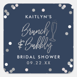 Brunch & Bubbly Confetti Brautparty Quadratischer Aufkleber