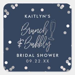 Brunch & Bubbly Confetti Brautparty Quadratischer Aufkleber