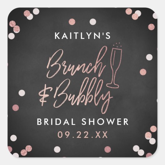Brunch & Bubbly Confetti Brautparty Quadratischer Aufkleber (Vorderseite)