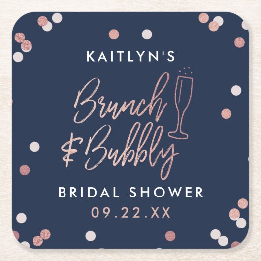 Brunch & Bubbly Confetti Brautparty Rechteckiger Pappuntersetzer (Vorderseite)