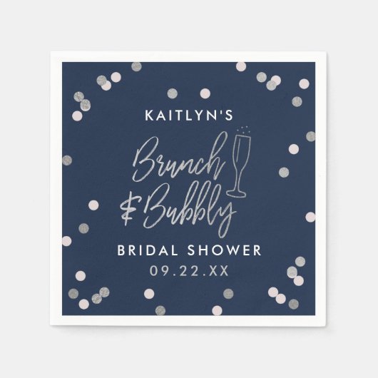 Brunch & Bubbly Confetti Brautparty Serviette (Vorderseite)