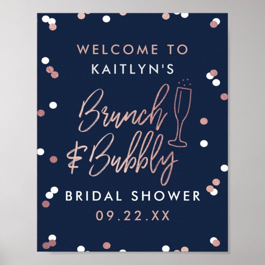 Brunch & Bubbly Confetti Brautparty Willkommen Poster (Vorne)