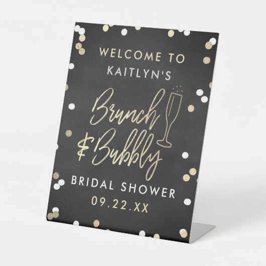 Brunch & Bubbly Confetti Brautparty Willkommen Sockelschild (Vorderseite)