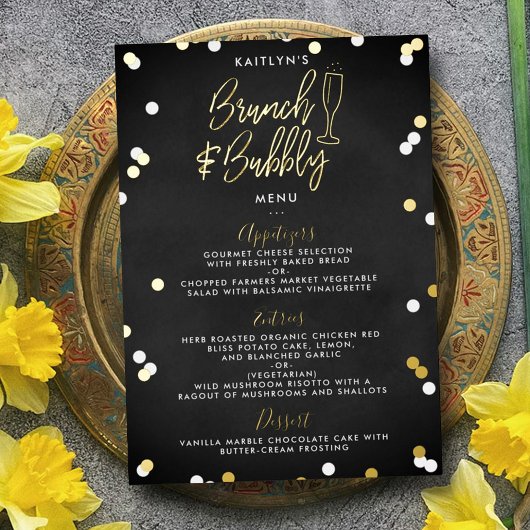 Brunch & Bubbly Confetti Bridal Shower Menu Card Folieneinladung