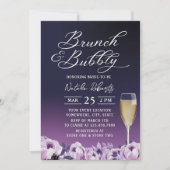 Brunch Bubbly Deep Lila Floral Brautparty Einladung (Vorderseite)