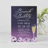 Brunch Bubbly Deep Lila Floral Brautparty Einladung (Stehend Vorderseite)