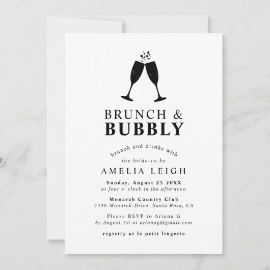 Brunch & Bubbly Drinks Brautparty Einladung (Vorderseite)