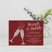 Brunch Bubbly | Dunkelrotes Schwarz-weißes Brautpa Einladung (Stehend Vorderseite)