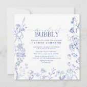 Brunch & Bubbly Dusche mit blauer und weißer Blume Einladung (Vorderseite)