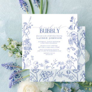 Brunch & Bubbly Dusche mit blauer und weißer Blume Einladung