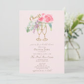 Brunch Bubbly Dusty Pink Gold Rose Brautparty Einladung (Stehend Vorderseite)