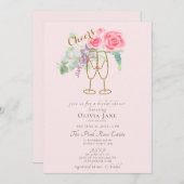 Brunch Bubbly Dusty Pink Gold Rose Brautparty Einladung (Vorne/Hinten)