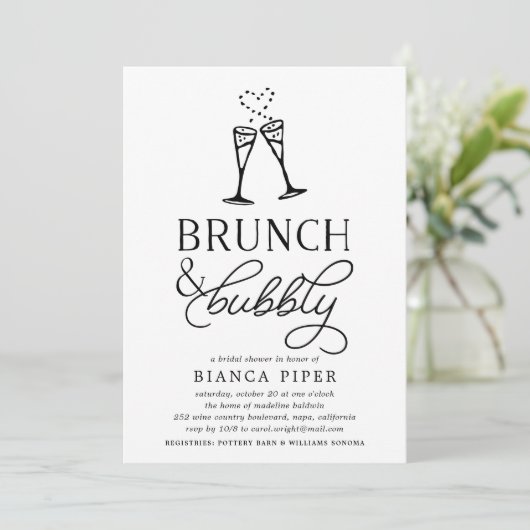 Brunch & Bubbly | Einladung zur Brautdusche (Stehend Vorderseite)