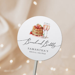 Brunch & Bubbly Eleganter Pfannkuchen Rosa Brautpa Runder Aufkleber