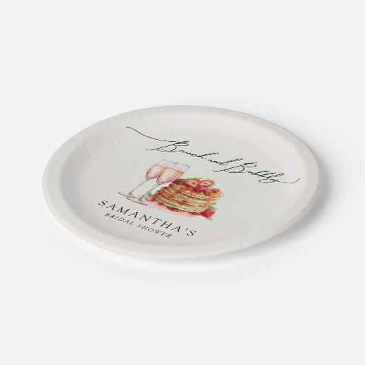 Brunch & Bubbly Elegantes Pancake Pink Brautparty Pappteller (Schrägansicht)