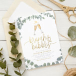 Brunch & Bubbly Eukalyptus Greenery Brautparty Einladung<br><div class="desc">Mit dieser leicht zu bedienenden Vorlage kreieren Sie den perfekten Begrüßungswettbewerb. Dieses stilvolle Design zeichnet sich durch einen Kranz von handgemalten Aquarellfarben-Eukalyptus-Blätter, eine Illustration von zwei Champagnergläsern, "Brunch & Bubbly" in Imitaten mit Goldschrift und Ihre Party-Details in moderner Typografie aus. Klicken Sie auf "Personalisieren", um die Formulierung zu ändern. Einfach...</div>