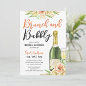 Brunch & Bubbly Floral Brautparty Einladung (Stehend Vorderseite)