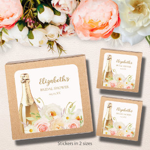 Brunch & Bubbly Floral Brautparty Quadratischer Aufkleber