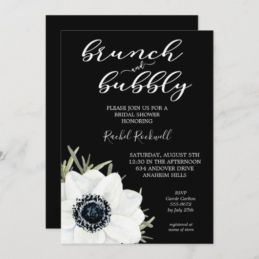 Brunch Bubbly Floral Bridal Dusche Einladungen (Vorne/Hinten)